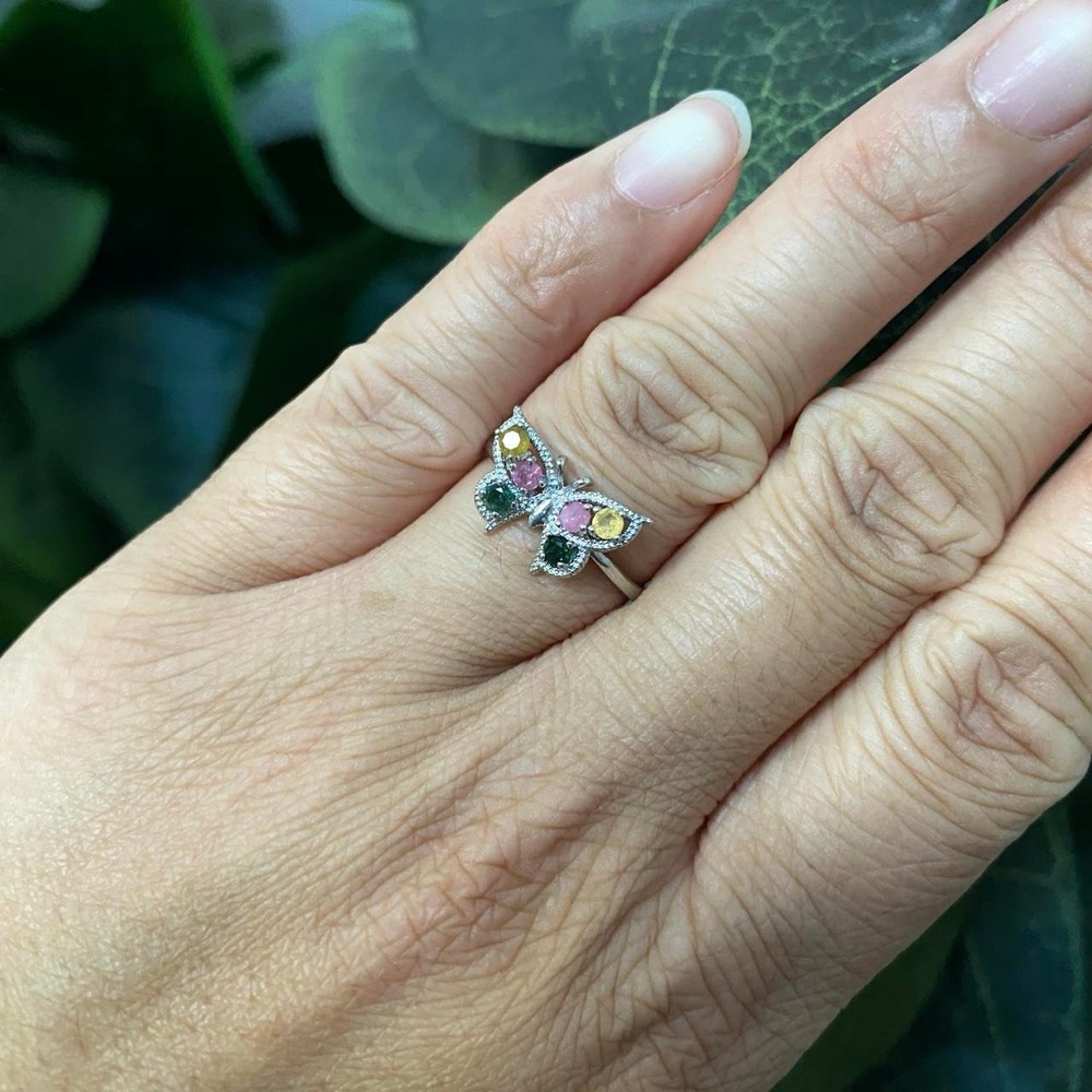 COLORFUL TOURMALINE BUTTERFLY ADJUSTABLE RING FAIRYCORE BOHO COQUETTE WHIMSICAL
